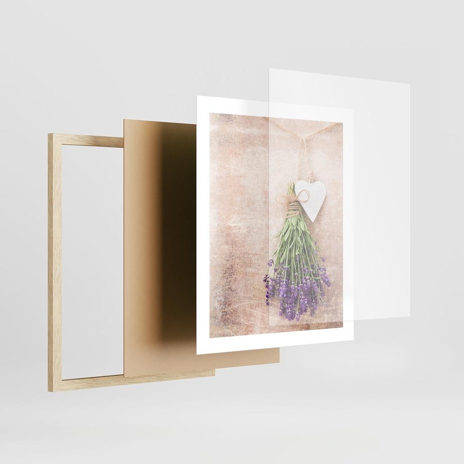 Plakat w ramie 40x50 - Romantyczny urok - lawenda, bukiet - rama drewno