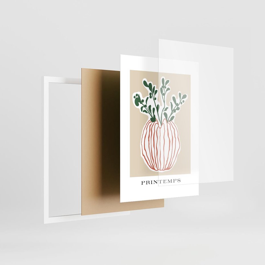 Plakat w ramie 50x70 - Boho Refleksje Natury - gałązki w wazonie, typografia - rama biała