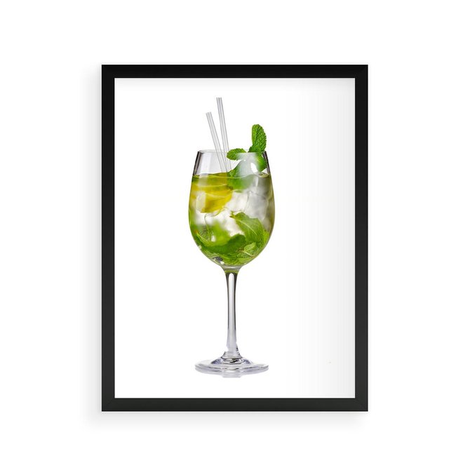 Plakat w ramie 30x40 - Limonkowy drink w letnim stylu - drink, limonka - rama czarna