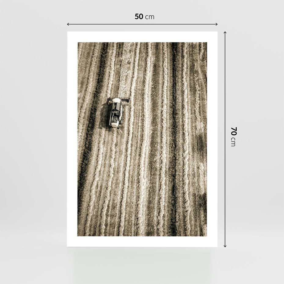 Plakat bez ramy 50x70 - Sepia na Polu - kombajn, pole