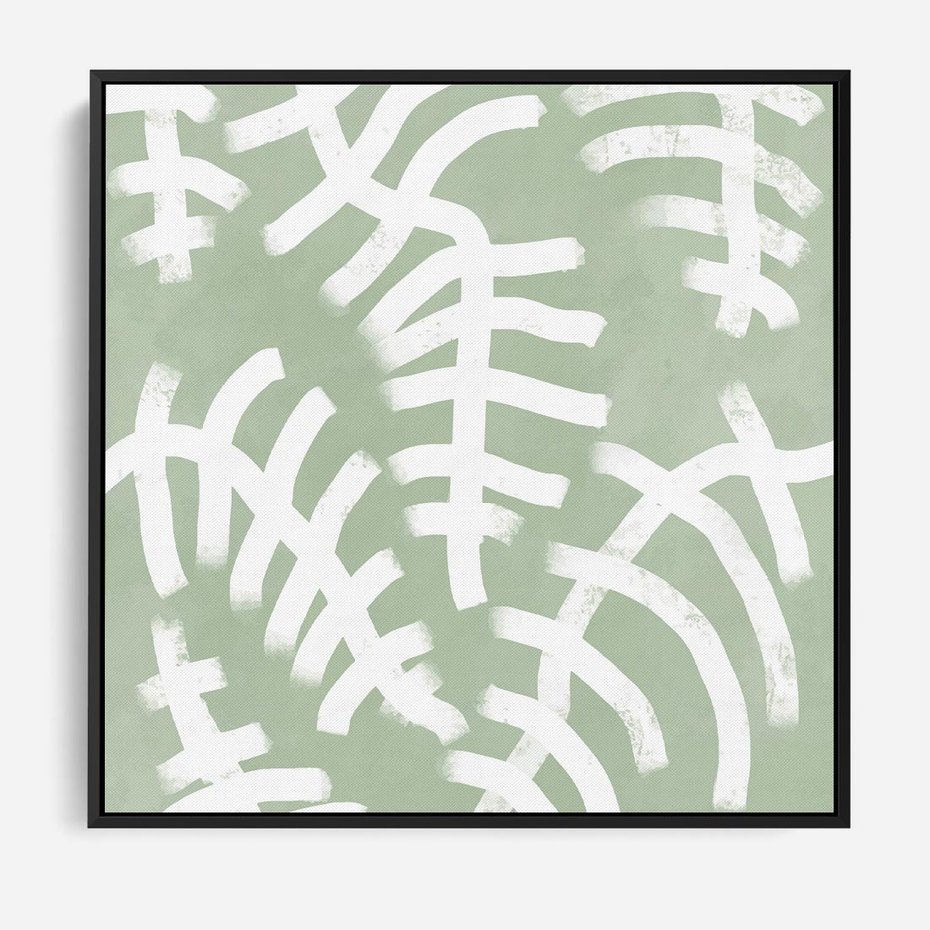 Obraz w ramie 50x50 - Oaza Zieleni - zielona abstrakcja, zgaszona zieleń - rama czarna