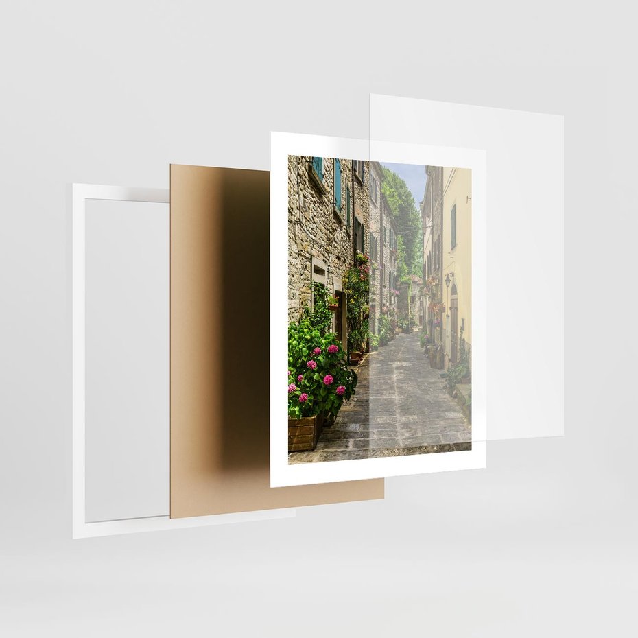 Plakat w ramie 40x50 - Spacer po Złotej Alei - uliczka, perspektywa - rama biała