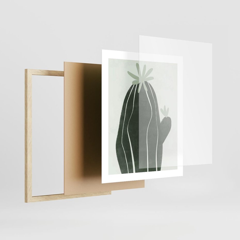 Plakat w ramie 40x50 - Zieleń Inspirującego Życia - zielony plakat, minimalizm - rama drewno