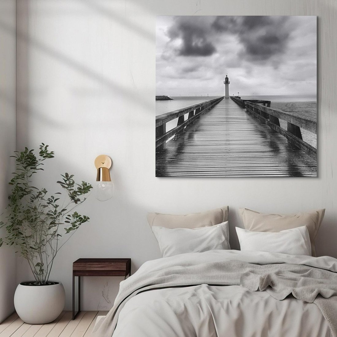 Obraz na płótnie 70x70 - Romantyczny pomost z latarnią - pomost, latarnia
