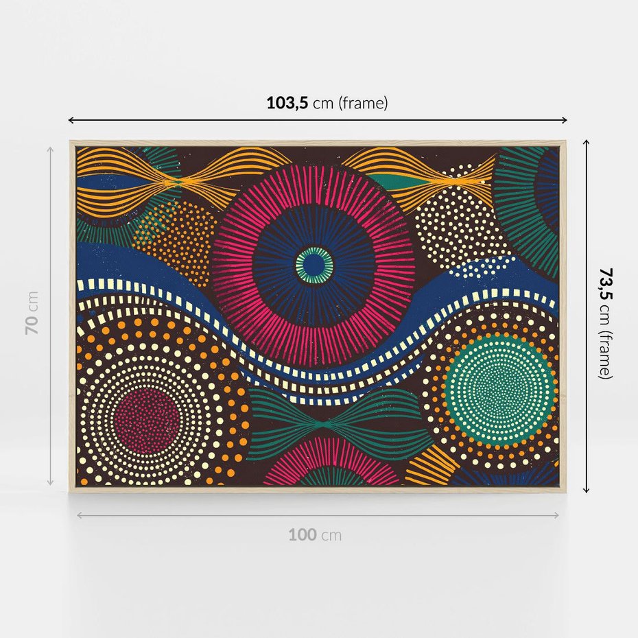 Obraz w ramie 100x70 - Energia Wzorców - enticzne wzory, kształty - rama drewno