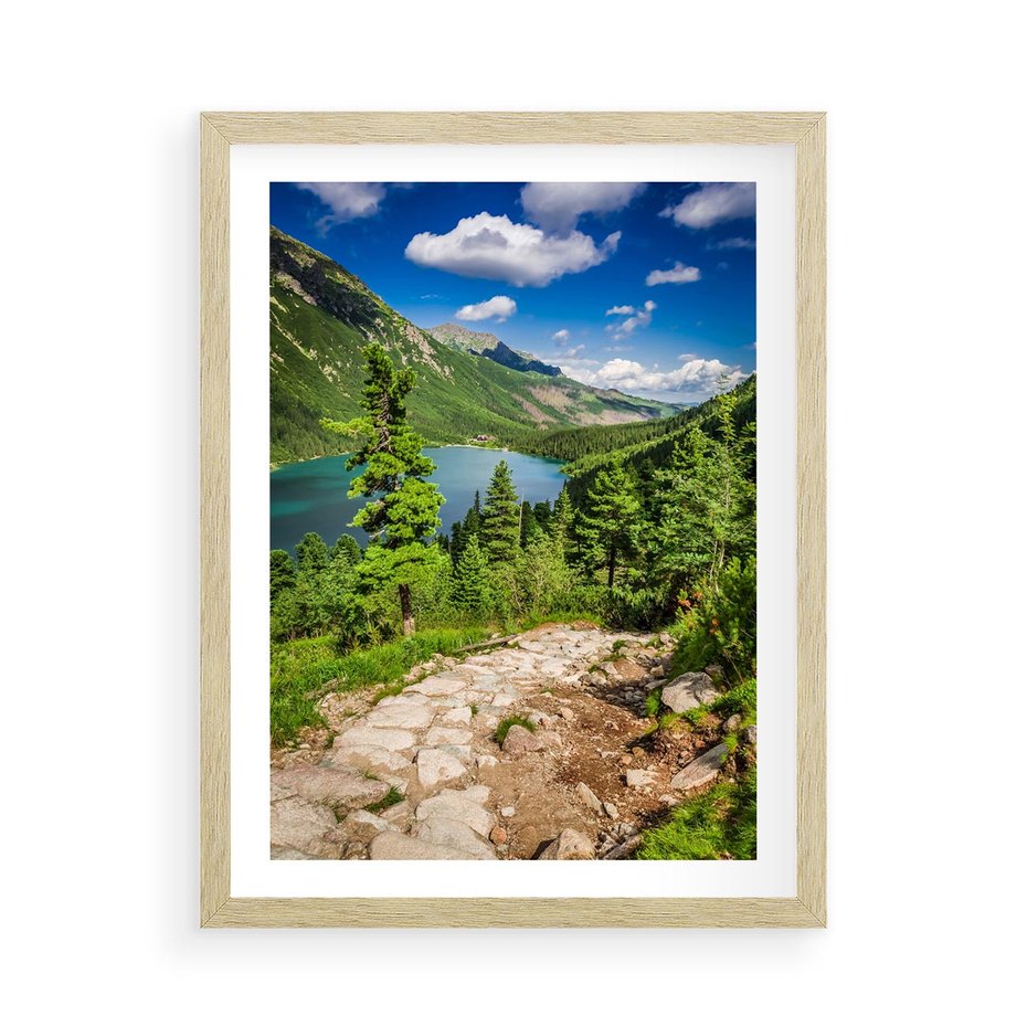Plakat w ramie 50x70 - Jezioro górskie: harmonia natury - jezioro, góry - rama drewno