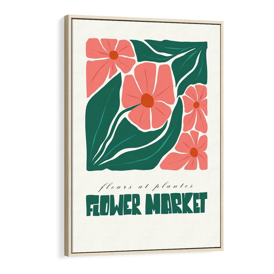 Obraz w ramie 80x120 - Retro Inspiracja - minimalistyczna kwiatowa kompozycja, pastelowe kolory - rama drewno
