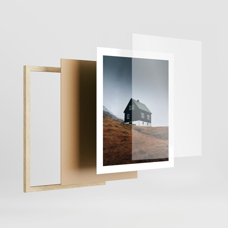 Plakat w ramie 40x50 - Ciepło i Przytulność - skandynawski, domek - rama drewno
