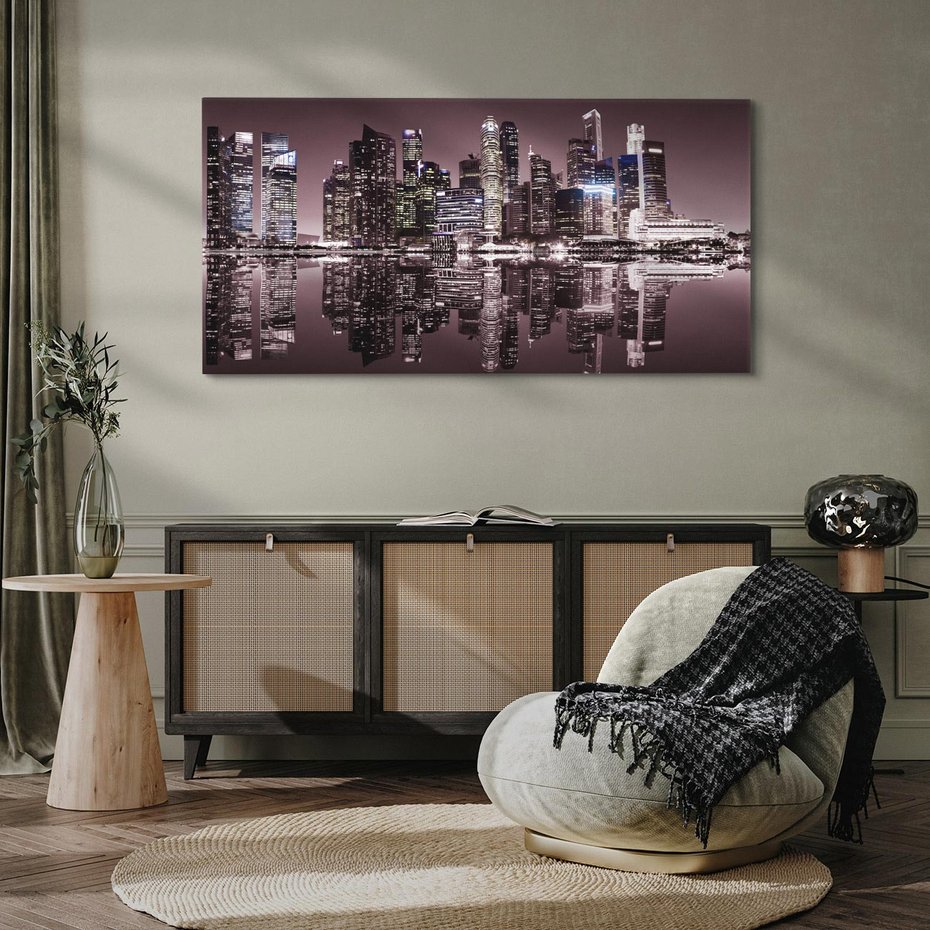 Obraz na płótnie 120x60 - Miejskie światła ożywiające nocne niebos - Singapur, miasto