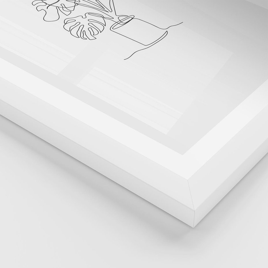 Plakat w ramie 30x40 - Tajemnicza Harmonia - sztuka one line, monstera - rama biała