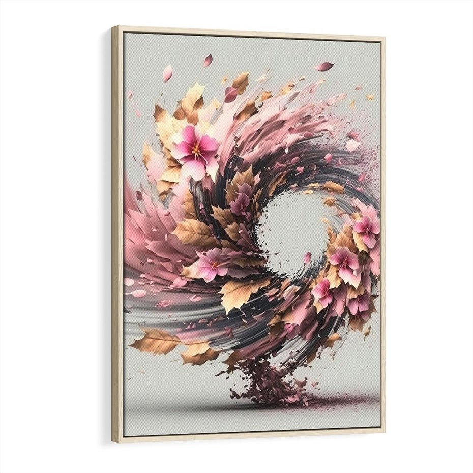 Obraz w ramie 80x120 - Kwiatowy Wir - nowoczesna grafika komputerowa, wir z kwiatów - rama drewno