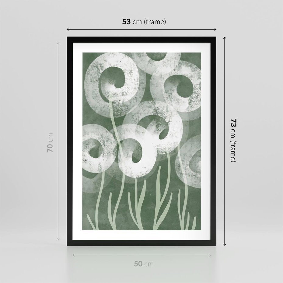 Plakat w ramie 50x70 - Spokojne Plamy Natury - zielony plakat, roślinne motywy - rama czarna