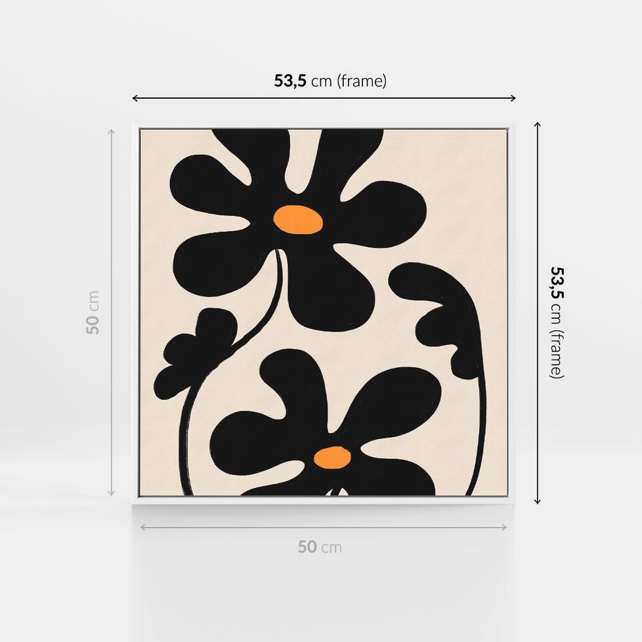 Obraz w ramie 50x50 - Wyjątkowość Boho - minimalistyczny abstrakcyjny obraz, prymitywne kwiaty - rama biała