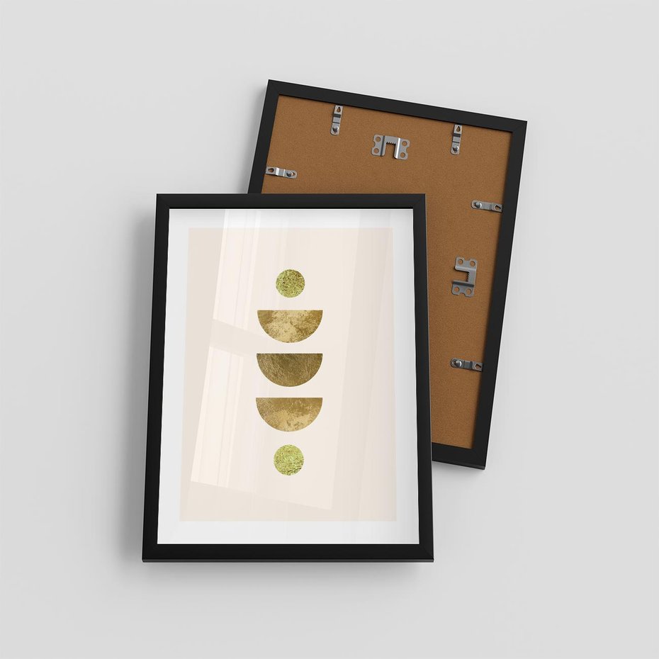 Plakat w ramie 30x40 - Harmonijne Odbicia - geometryczne złote kształty, tekstura - rama czarna