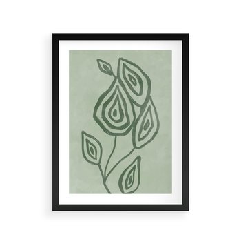 Plakat w ramie 40x50 - Szmaragdowy Oddech - abstrakcyjne delikatne zielone linie, podobne do gałęzi kwiatów - rama czarna