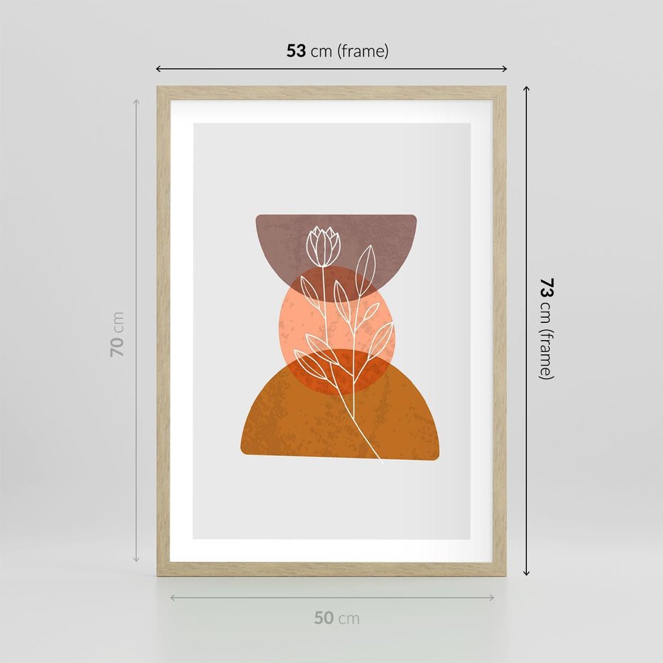 Plakat w ramie 50x70 - Kwiatowa Akwarela - akwarelowe kształty, brąz - rama drewno