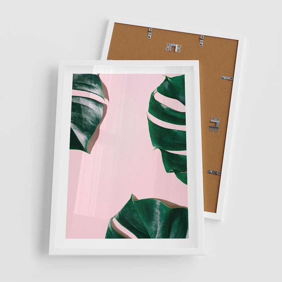 Plakat w ramie 50x70 - Minimalizm Natury - minimalizm, liście monstery - rama biała