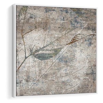Obraz w ramie 80x80 - Betonowe Wspomnienia Liści - odciski w betonie, odbitki - rama biała