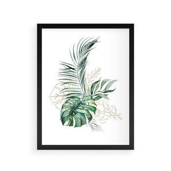 Plakat w ramie 40x50 - Luksus w Detalu - złote, liście - rama czarna