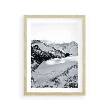 Plakat w ramie 30x40 - Biały Zimowy Pejzaż - góry w zimie, ośnieżone wysokie szczyty - rama drewno
