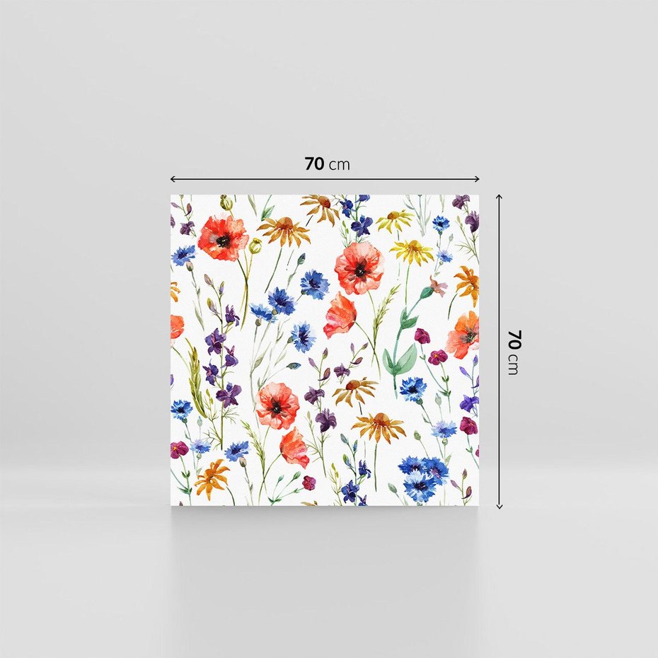 Obraz na płótnie 70x70 - Kwiatowe radości na łące - kwiaty, łączka