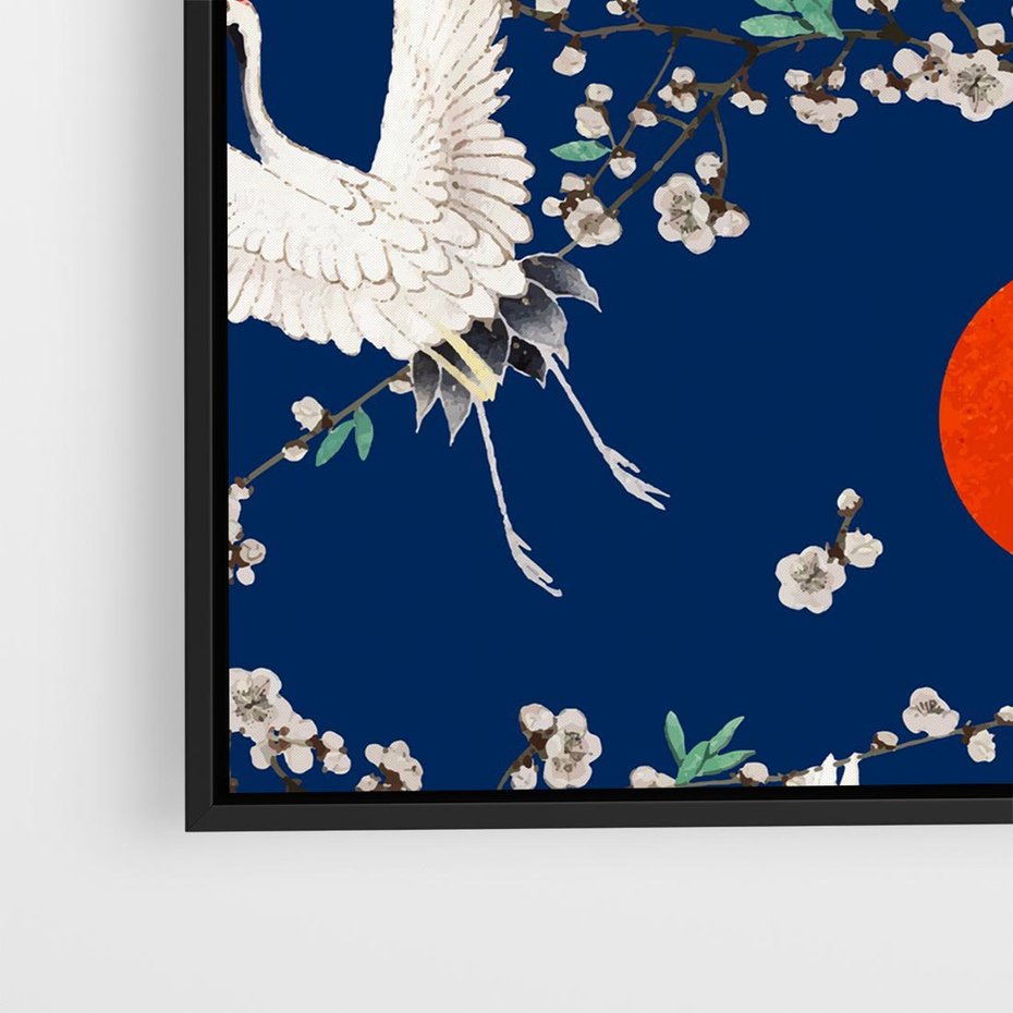 Obraz w ramie 50x50 - Japońskie Żurawie Indygo - sztuka japońska, japonia - rama czarna