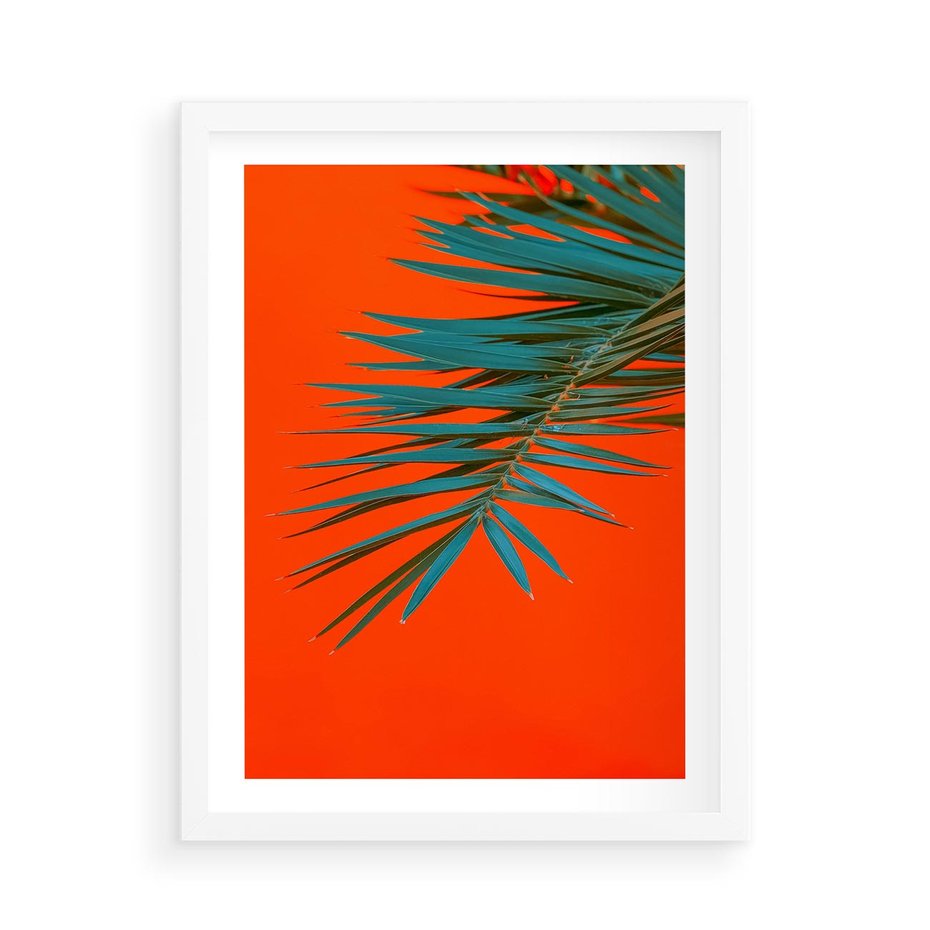 Plakat w ramie 50x70 - Egzotyczny Urok - liście, palma - rama biała
