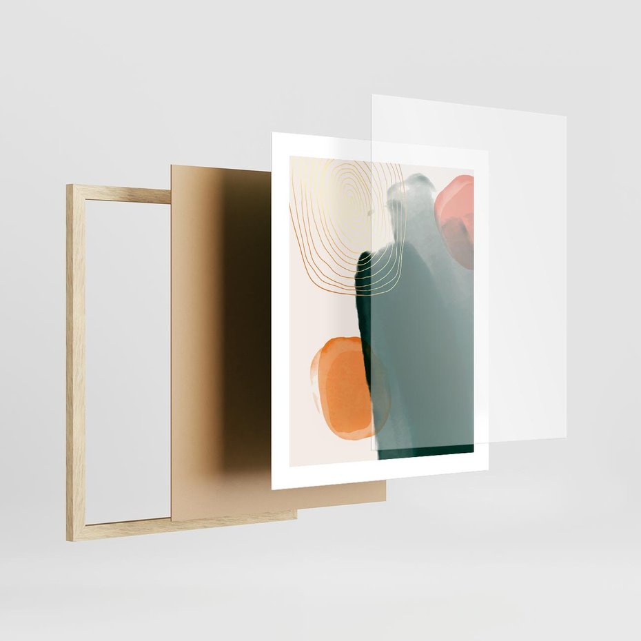 Plakat w ramie 40x50 - Modernistyczne Spektrum - abstrakcyjna granatowa plama, akwarela - rama drewno