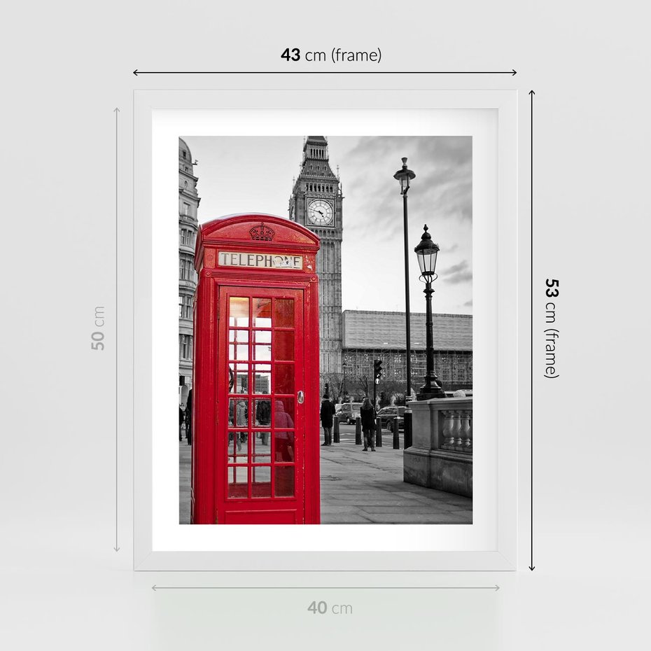 Plakat w ramie 40x50 - Budka w Londynie - Londyn, budka - rama biała