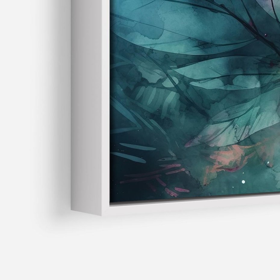 Obraz w ramie 70x50 - Subtelne Zielone - pastelowe zielone liście, róż - rama biała