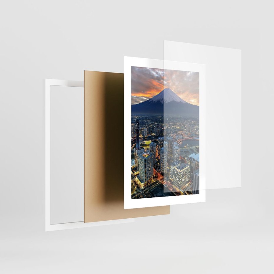 Plakat w ramie 30x40 - Miasto na Górnym Horyzoncie - miasto, góry - rama biała