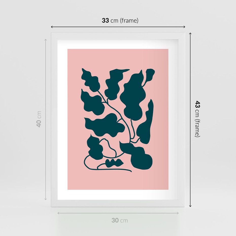 Plakat w ramie 30x40 - Kształty Nieznanego Świata - abstrakcyjne liście, boho styl - rama biała