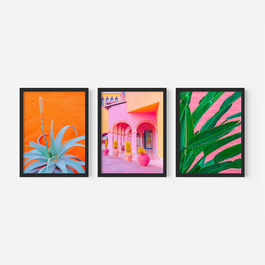 Zestaw obrazy w ramie 50x70 galeria - Liście, rośliny, energetyczne, neony - rama czarna