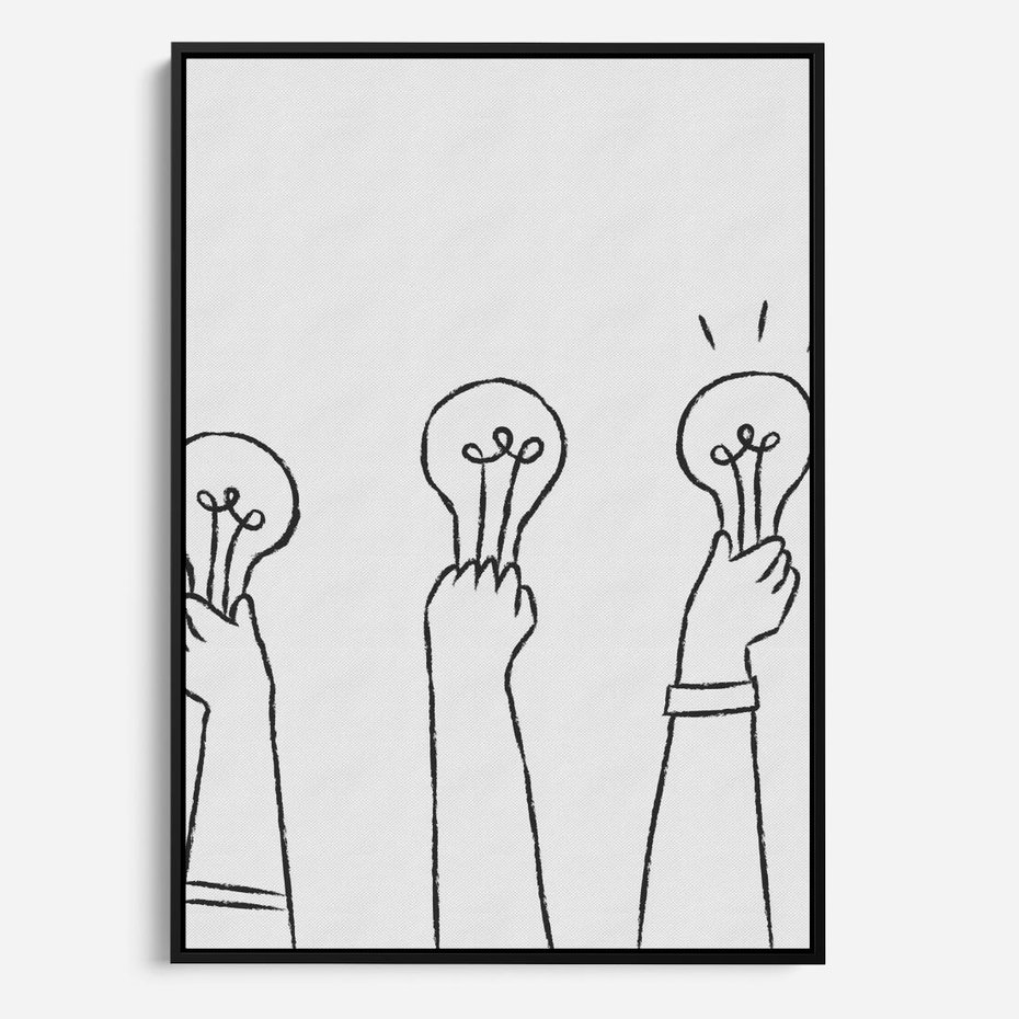 Obraz w ramie 70x100 - Idea w Rękach - szkic, grafika - rama czarna