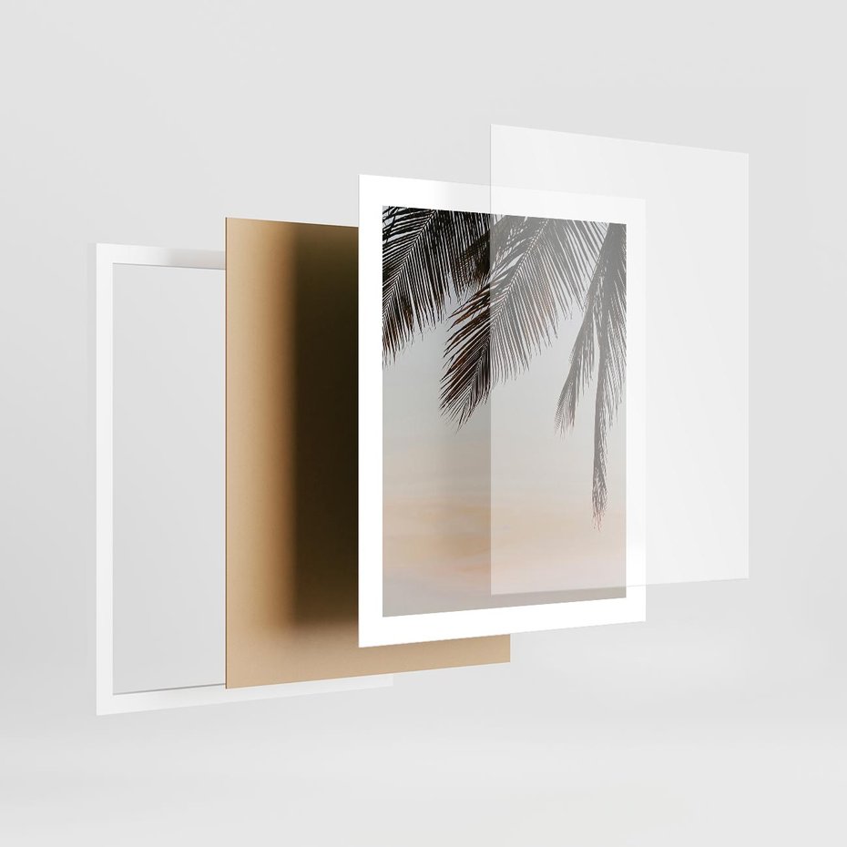 Plakat w ramie 40x50 - Tropikalna Harmonia - palmy na tle nieba - rama biała