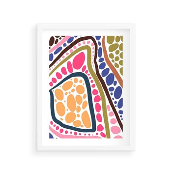 Plakat w ramie 30x40 - Migocące Tęczowe Widzenia - kolorowe wzory, tęczowe żywe kolory - rama biała