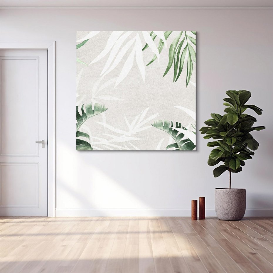 Obraz na płótnie 70x70 - Zielony Raj - monstera, palmy