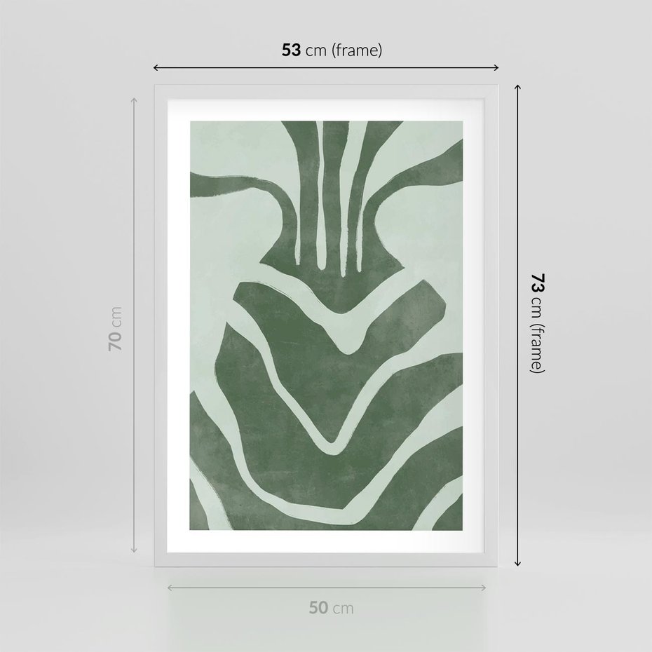 Plakat w ramie 50x70 - Zieleń Odpoczynku - zielony plakat, nieregularne splątane linie - rama biała
