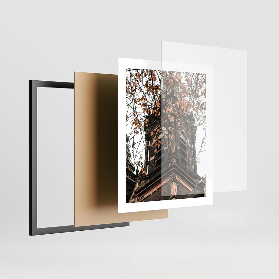 Plakat w ramie 40x50 - Jesienna Wieża w Liściach - architektura, wieża - rama czarna