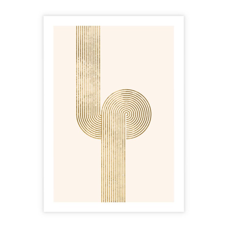 Plakat bez ramy 40x50 - Podróżne Kształty - geometryczne linie w złotym kolorze, minimalizm
