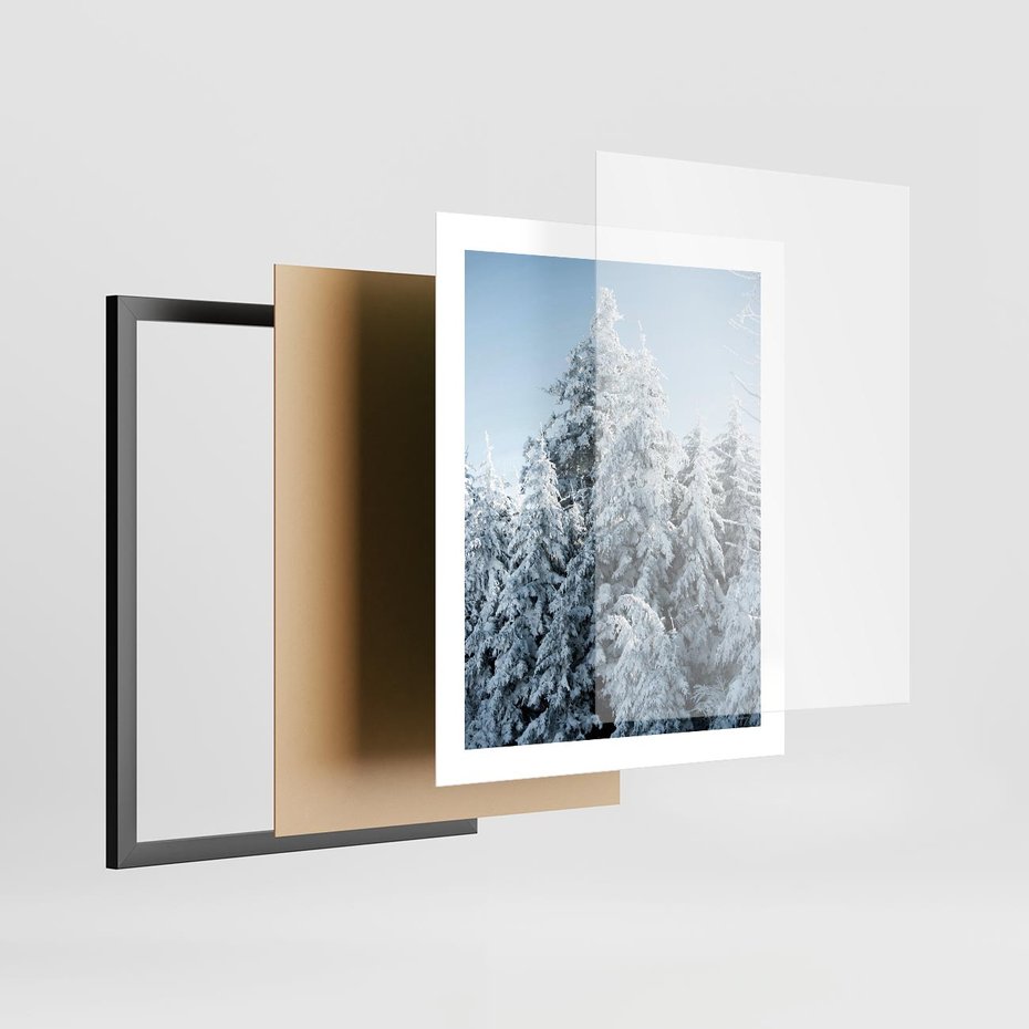 Plakat w ramie 40x50 - Magia Śnieżnych Drzew - zima, iglaste drzewa - rama czarna