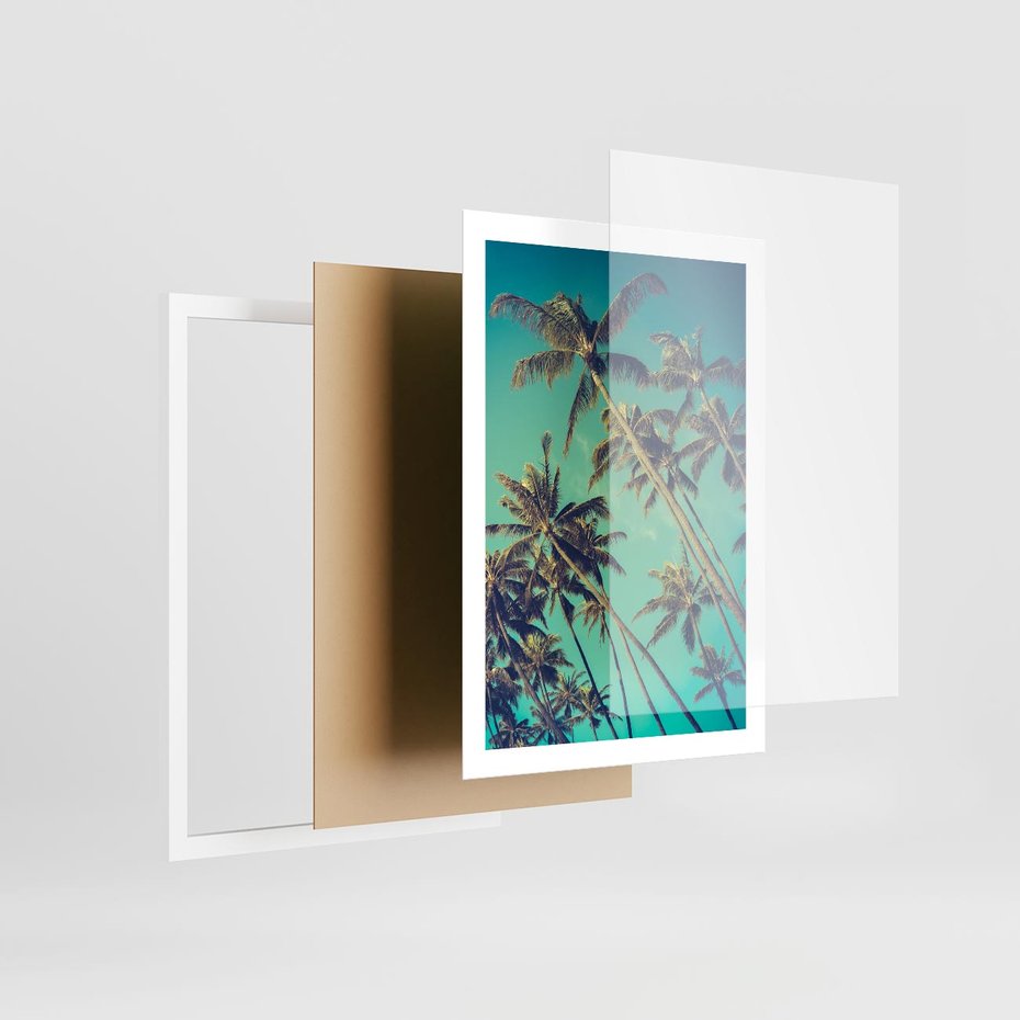 Plakat w ramie 50x70 - Tropikalne palmy w krainie słonecznych wakacji - palmy, tropiki - rama biała