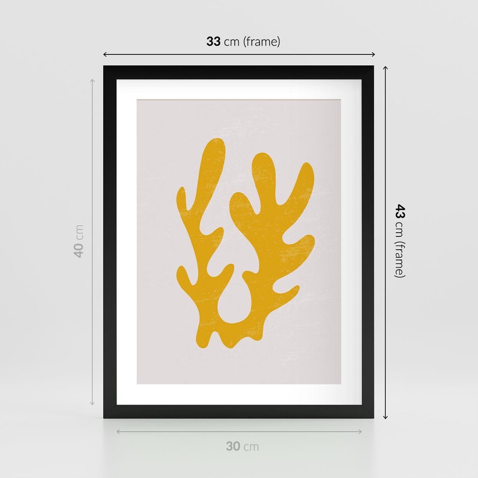 Plakat w ramie 30x40 - Abstrakcyjna Synergia - abstrakcyjna żółta forma, minimalizm - rama czarna