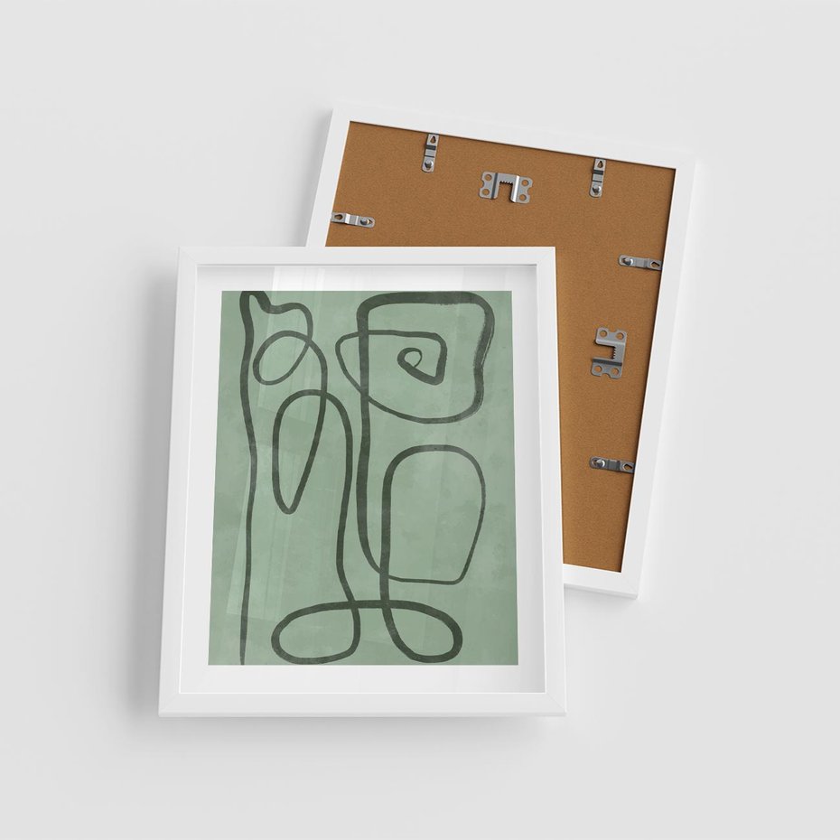 Plakat w ramie 40x50 - Zielone Wariacje w Liniach - abstrakcyjne zielone linie, skandynawski design - rama biała