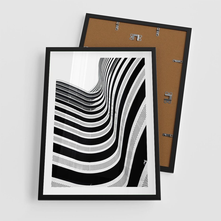 Plakat w ramie 50x70 - Nowoczesność w Monochromii - nowoczesna architektura, czarno białe zdjęcie - rama czarna