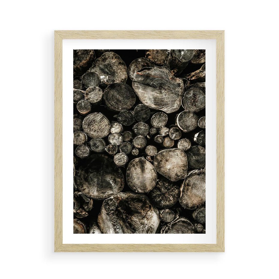 Plakat w ramie 50x70 - Stos Drewna - kłody drewna, pociete drweno - rama drewno