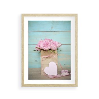 Plakat w ramie 30x40 - Uczucie W Pełnym Rozkwicie - kwiaty, romantyczne - rama drewno
