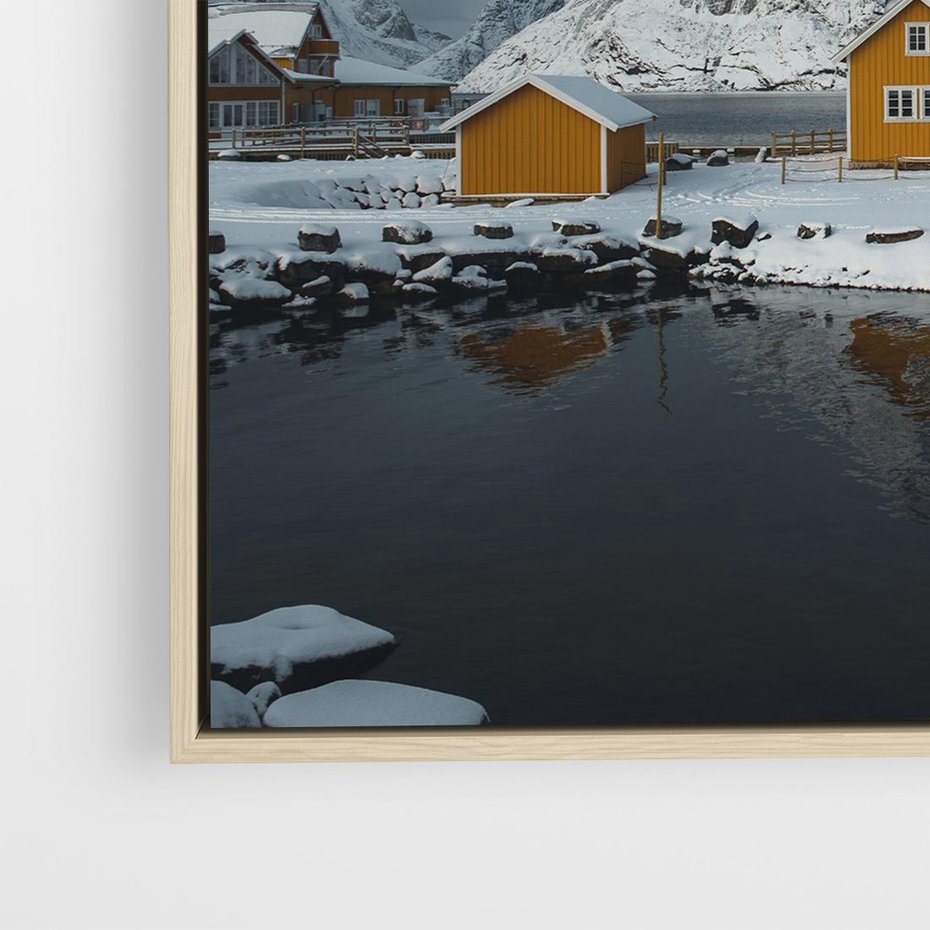 Obraz w ramie 50x50 - Minimalizm i Urok Natury - skandynawskie, domki - rama drewno