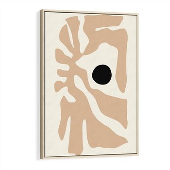 Obraz w ramie 70x100 - Eksploracja Abstrakcji - beżowa absrakcyjna kompozycja, czarny akcent - rama drewno