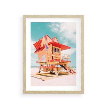 Plakat w ramie 30x40 - Rajski Widok - plaża miami, domek ratownika - rama drewno